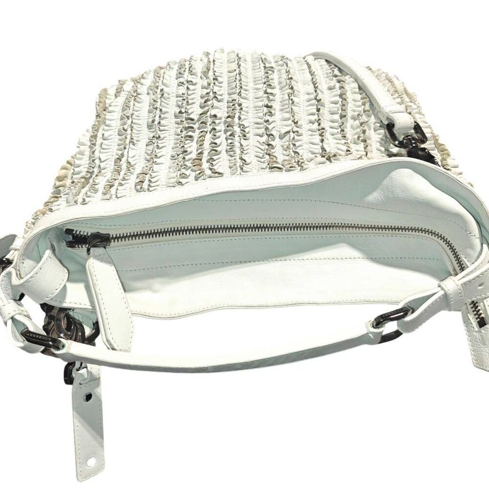 BURBERRY Lowry Off-White Ruched Leather Shoulder Bag Crossbody - Picture 13 of 16